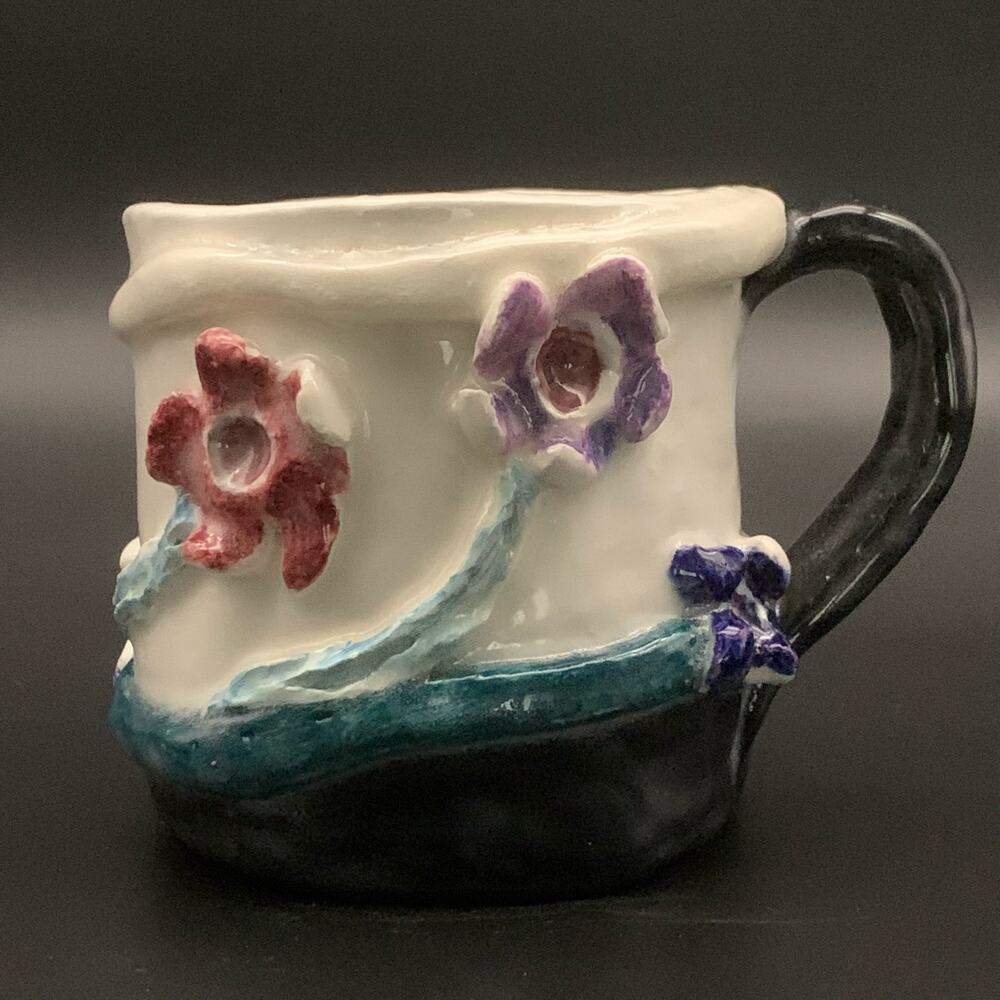 Studio Art Pottery 3D Floral Coffee Mug Tea Cup
